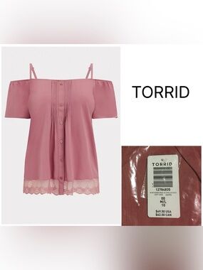 TORRID - 00X M/L - NWT - PINK COLD SHOULDER LACE TOP / BLOUSE